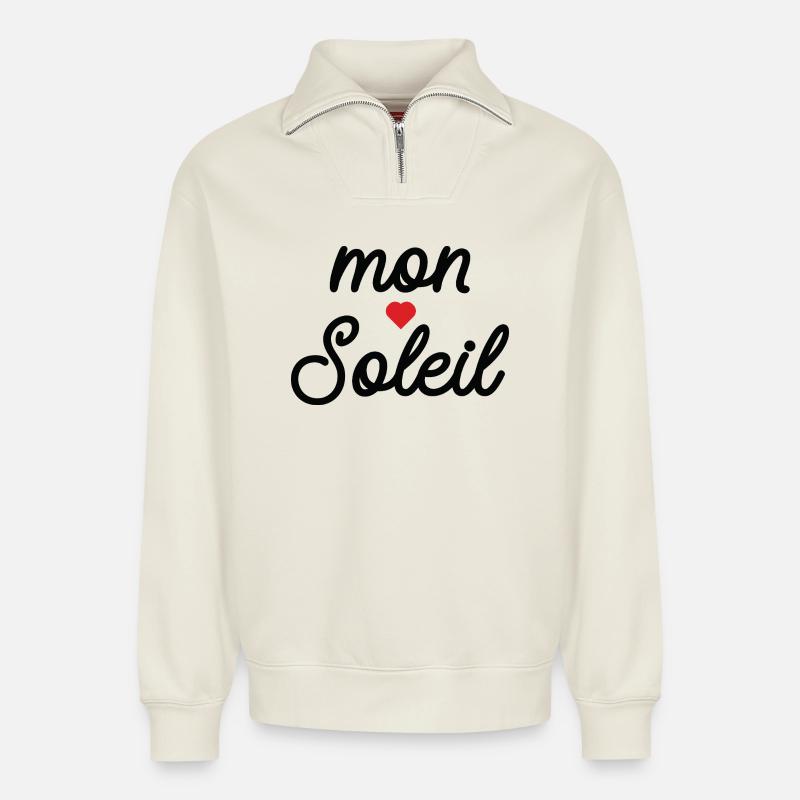 Mein Sonnenherz im Skript - Relaxed Unisex Organic Half Zip Sweatshirt – von SPREAD - Naturweiß