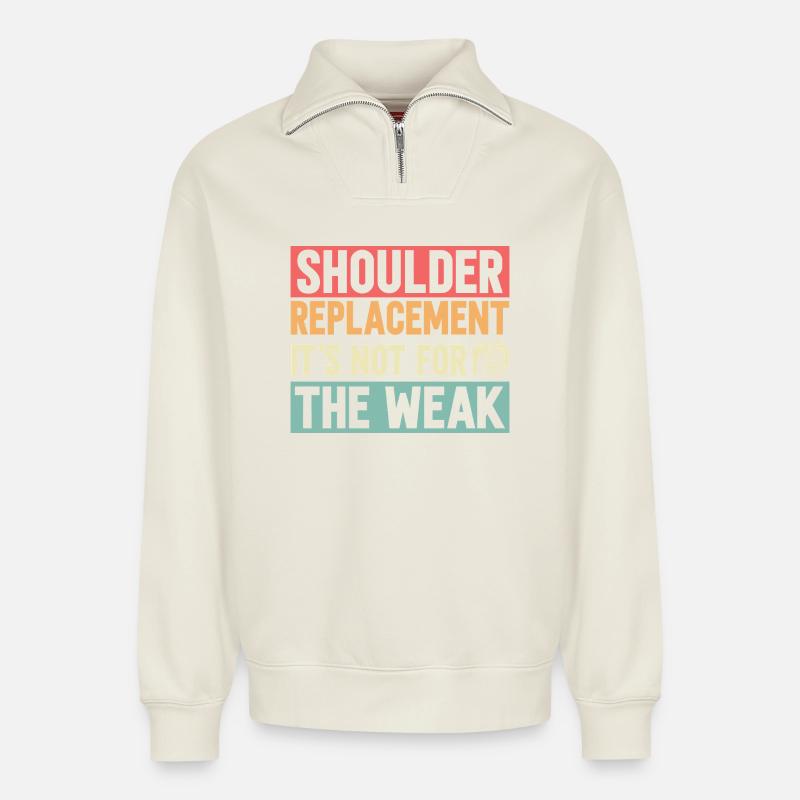 Shoulder Replacement - Relaxed Unisex Organic Half Zip Sweatshirt – by SPREAD - off white