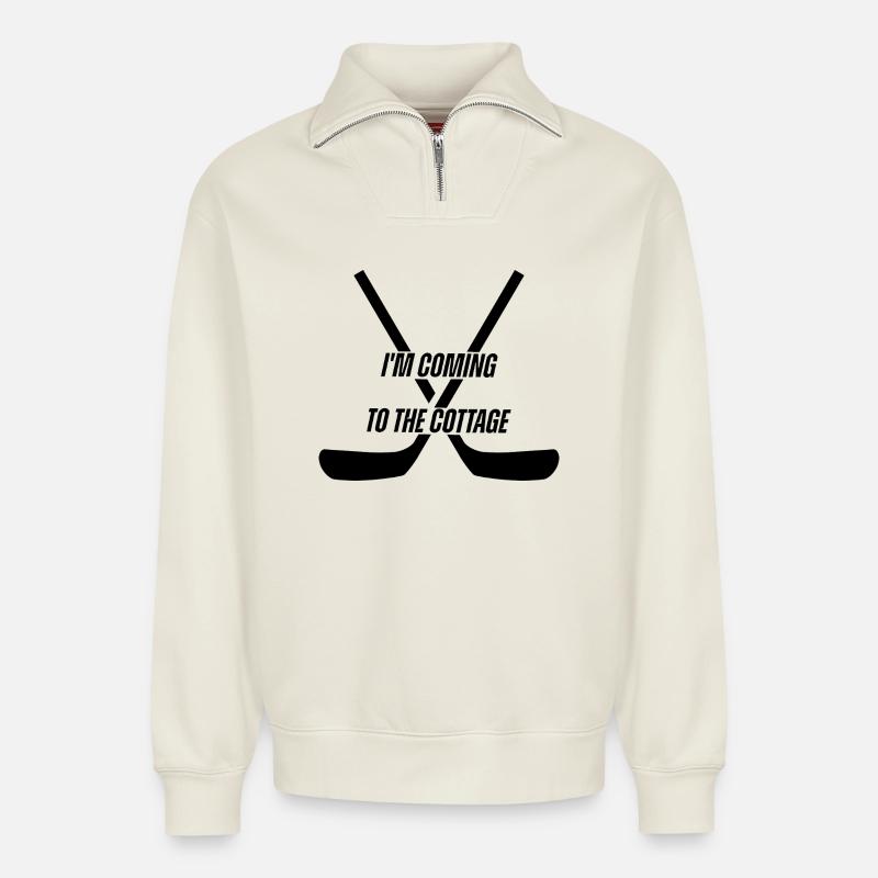 Das Häuschen - Relaxed Unisex Organic Half Zip Sweatshirt – von SPREAD - Naturweiß