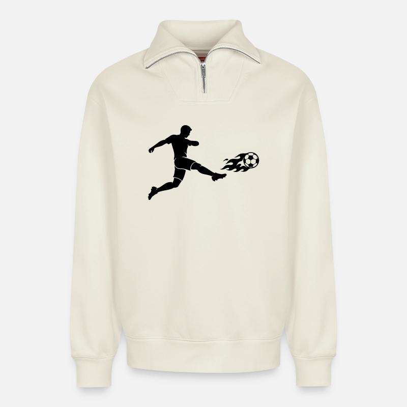 Silhouette d’attaquant de football - Sweat unisexe décontracté en coton biologique à demi-zip – de SPREAD - blanc cassé