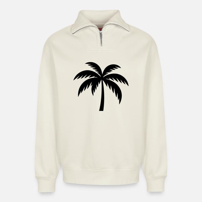 Palme Silhouette - Relaxed Unisex Organic Half Zip Sweatshirt – von SPREAD - Naturweiß