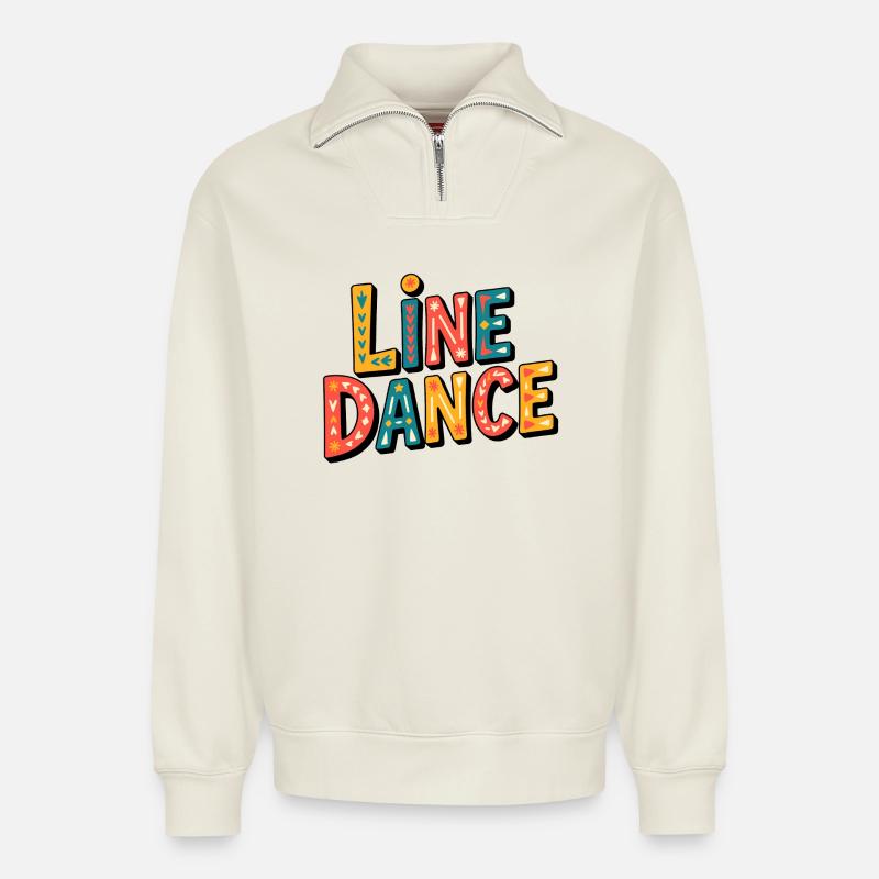 Line Dance Was - Relaxed Unisex Organic Half Zip Sweatshirt – von SPREAD - Naturweiß