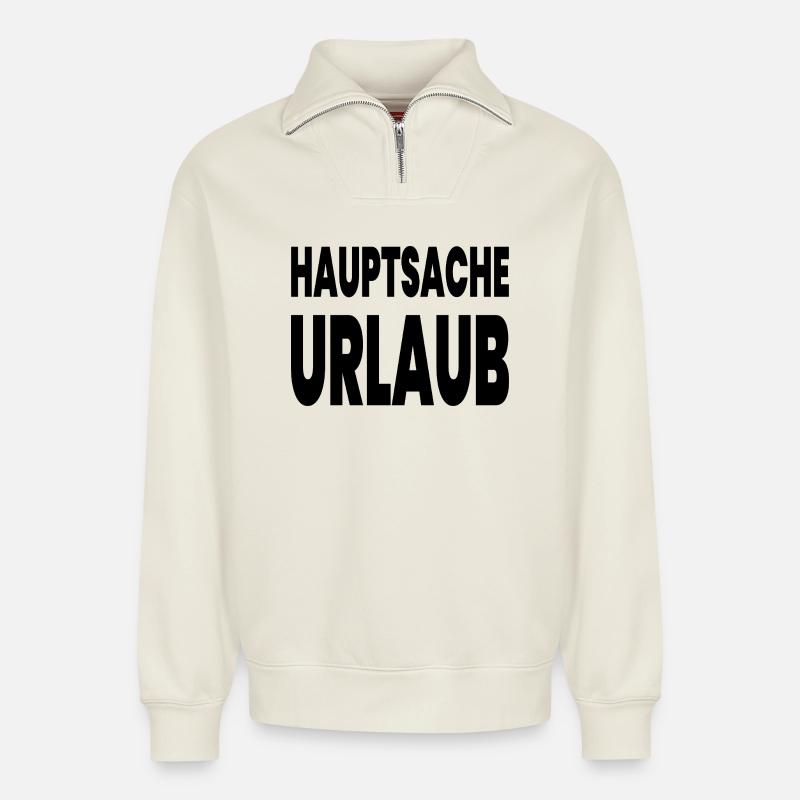 Urlaub - Relaxed Unisex Organic Half Zip Sweatshirt – von SPREAD - Naturweiß