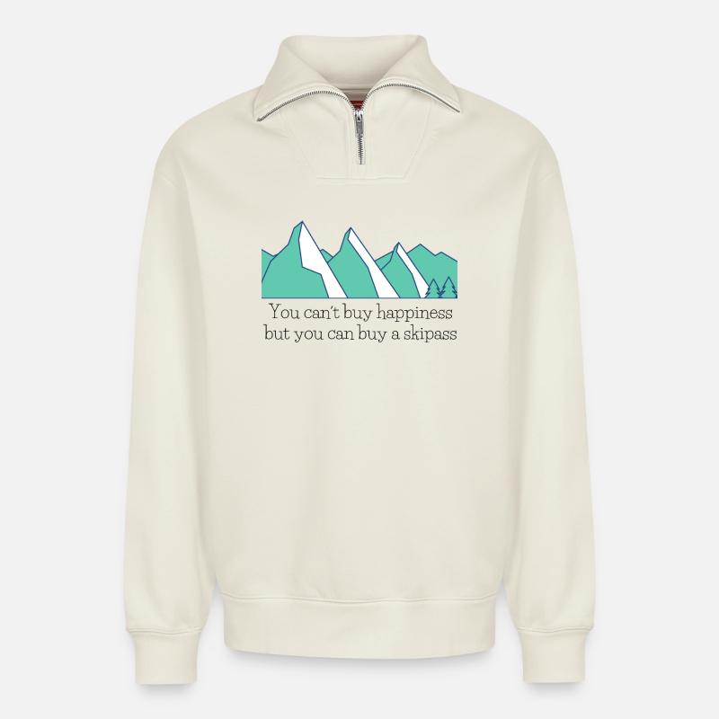 Teal Mountain Skyline - Sweat unisexe décontracté en coton biologique à demi-zip – de SPREAD - blanc cassé