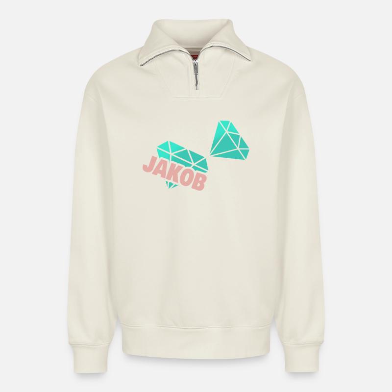 Opa Jak - Relaxed Unisex Organic Half Zip Sweatshirt – von SPREAD - Naturweiß