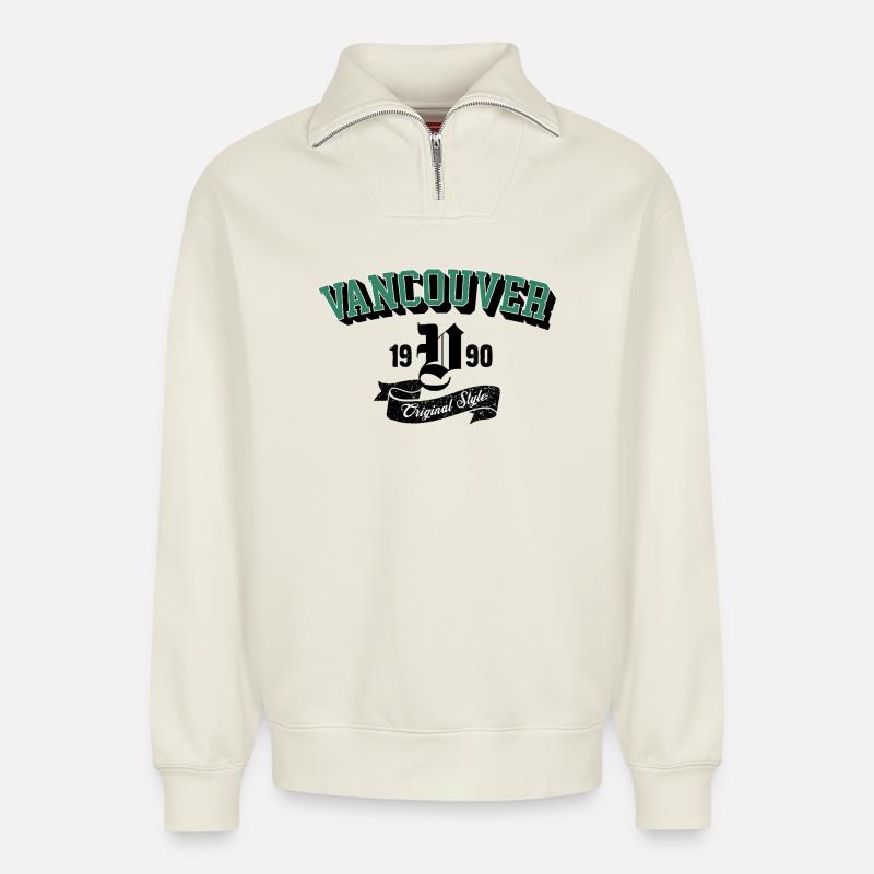 Vancouver Original Style Bogen-Tee - Relaxed Unisex Organic Half Zip Sweatshirt – von SPREAD - Naturweiß