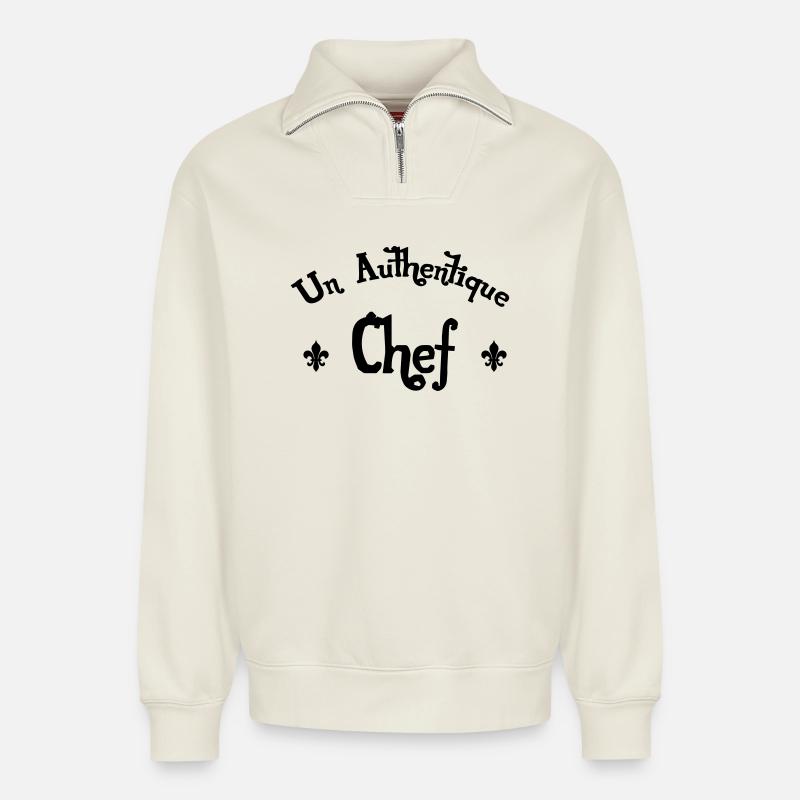Authentic Chef - Relaxed Unisex Organic Half Zip Sweatshirt – by SPREAD - off white