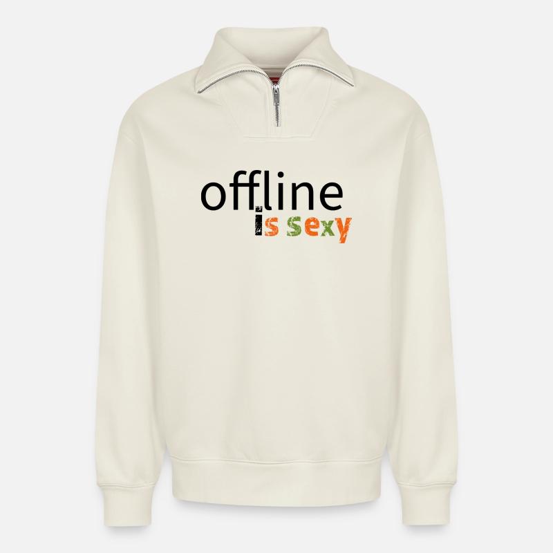 offline is sexy! - Relaxed Unisex Organic Half Zip Sweatshirt – von SPREAD - Naturweiß