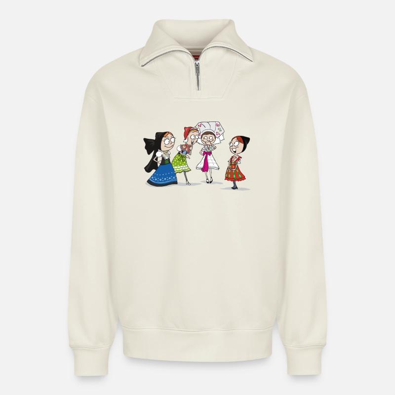 COMIC - SERBSKE DRASTY - Relaxed Unisex Organic Half Zip Sweatshirt – by SPREAD - off white
