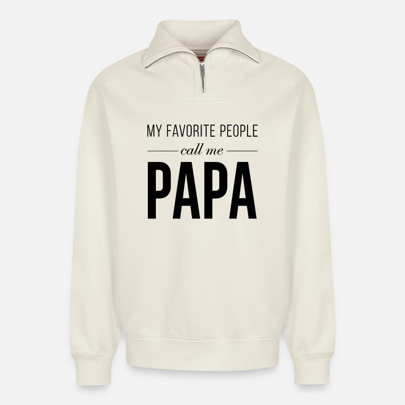 Papa - Relaxed Unisex Organic Half Zip Sweatshirt – von SPREAD - Naturweiß