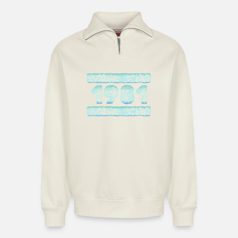Jahr 1981 - Relaxed Unisex Organic Half Zip Sweatshirt – von SPREAD - Naturweiß
