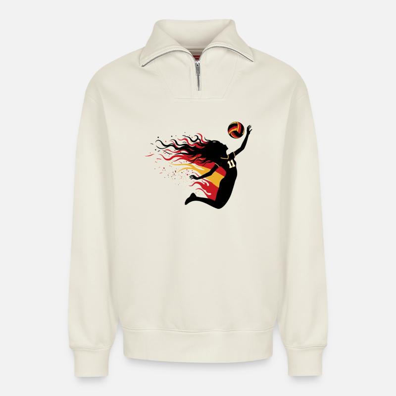Hair on Fire__DE03vt - Relaxed Unisex Organic Half Zip Sweatshirt – von SPREAD - Naturweiß
