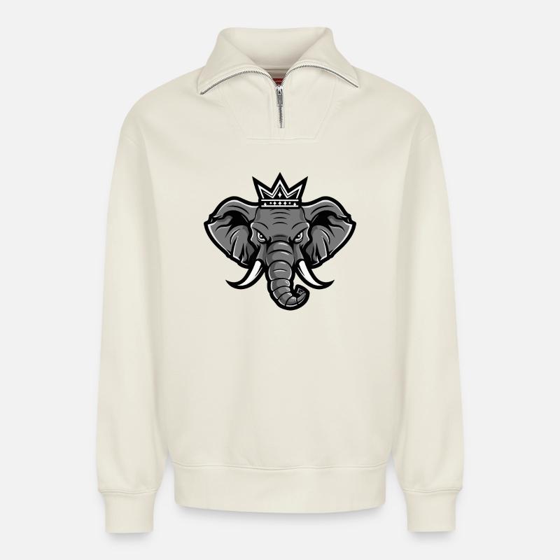 Elefant Kopf Krone - Relaxed Unisex Organic Half Zip Sweatshirt – von SPREAD - Naturweiß