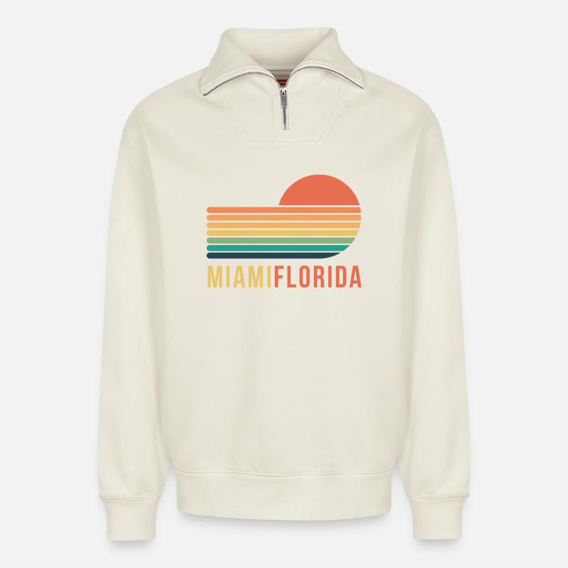 Miami, Floride - Sweat unisexe décontracté en coton biologique à demi-zip – de SPREAD - blanc cassé