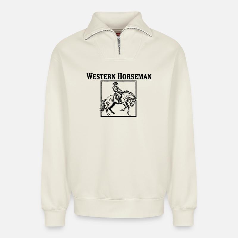 Der Einsame Reiter - Relaxed Unisex Organic Half Zip Sweatshirt – von SPREAD - Naturweiß