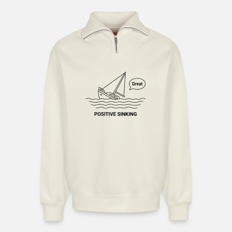 Positive Sinking - Relaxed Unisex Organic Half Zip Sweatshirt – von SPREAD - Naturweiß