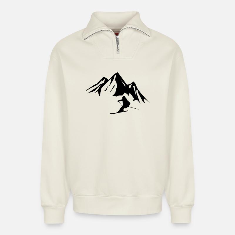 Berge Skifahrer - Relaxed Unisex Organic Half Zip Sweatshirt – von SPREAD - Naturweiß