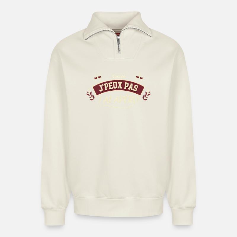 Missed aperitif sorry - Relaxed Unisex Organic Half Zip Sweatshirt – by SPREAD - off white