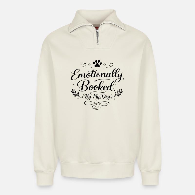 Emotionally booked - Relaxed Unisex Organic Half Zip Sweatshirt – von SPREAD - Naturweiß