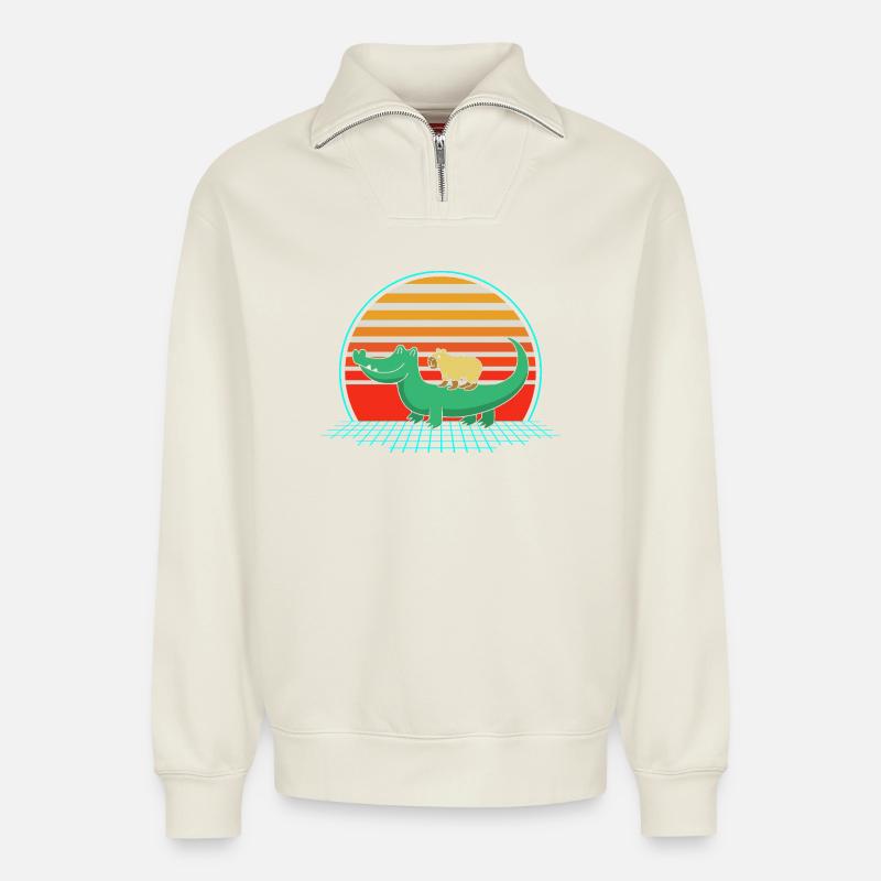 Capybara Capibara - Sweat unisexe décontracté en coton biologique à demi-zip – de SPREAD - blanc cassé