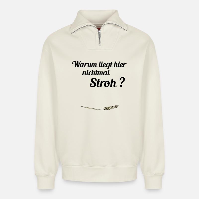 no straw - Relaxed Unisex Organic Half Zip Sweatshirt – by SPREAD - off white