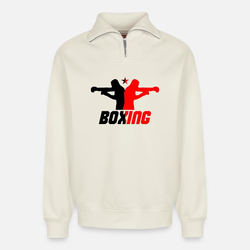 Boxer - Relaxed Unisex Organic Half Zip Sweatshirt – von SPREAD - Naturweiß