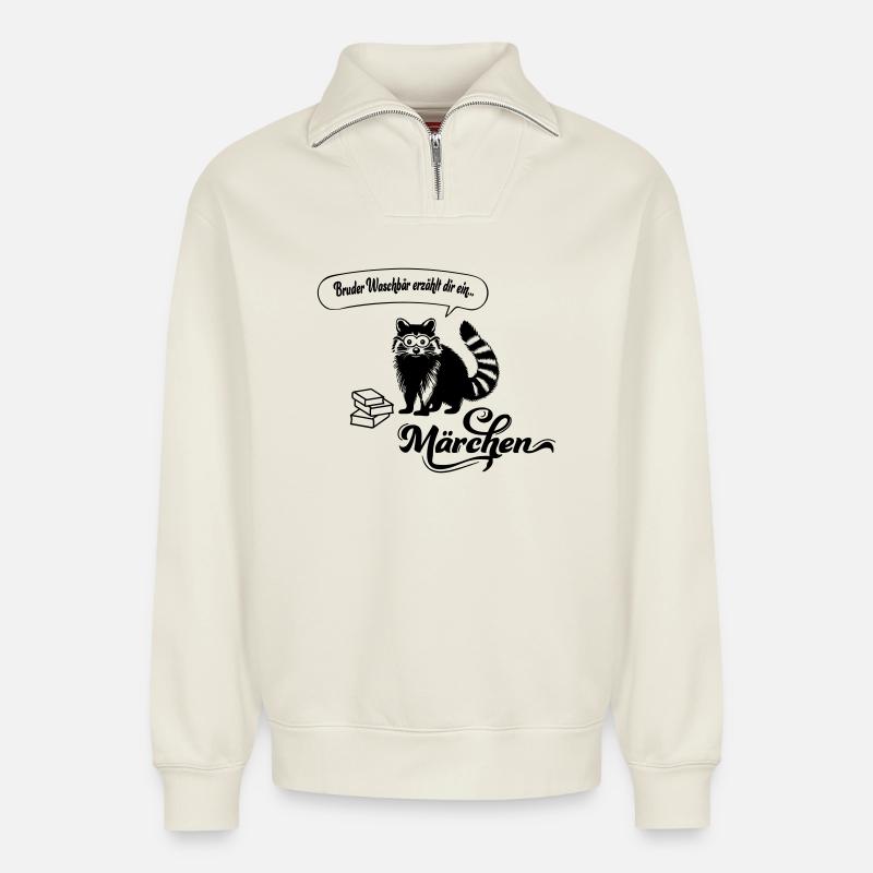 Frère Raton laveur - Sweat unisexe décontracté en coton biologique à demi-zip – de SPREAD - blanc cassé