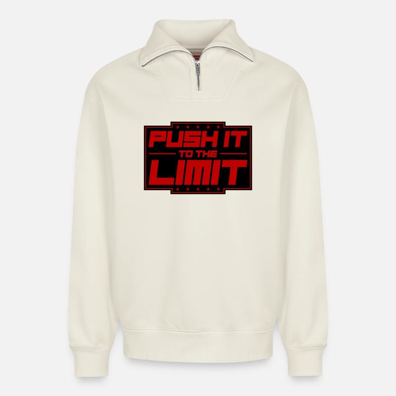 Push It To The Limit - Relaxed Unisex Organic Half Zip Sweatshirt – von SPREAD - Naturweiß