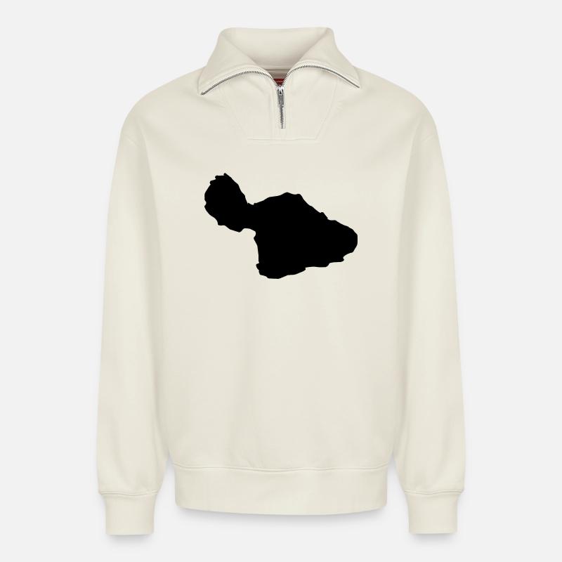 Maui map - Relaxed Unisex Organic Half Zip Sweatshirt – by SPREAD - off white