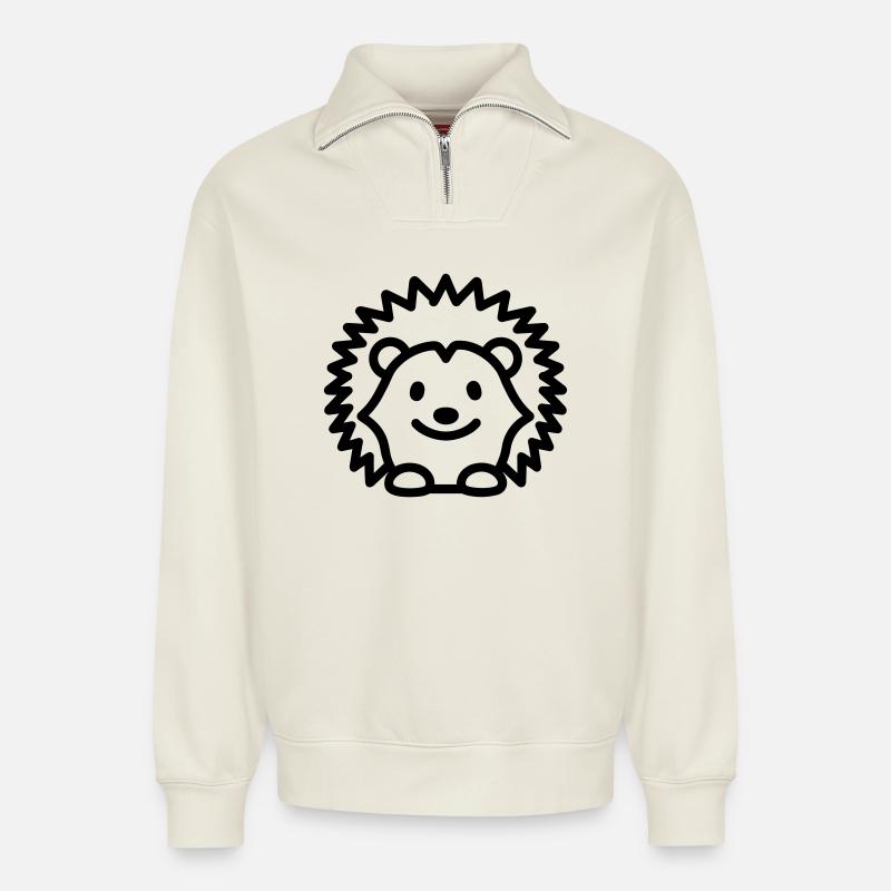 hérisson - Sweat unisexe décontracté en coton biologique à demi-zip – de SPREAD - blanc cassé