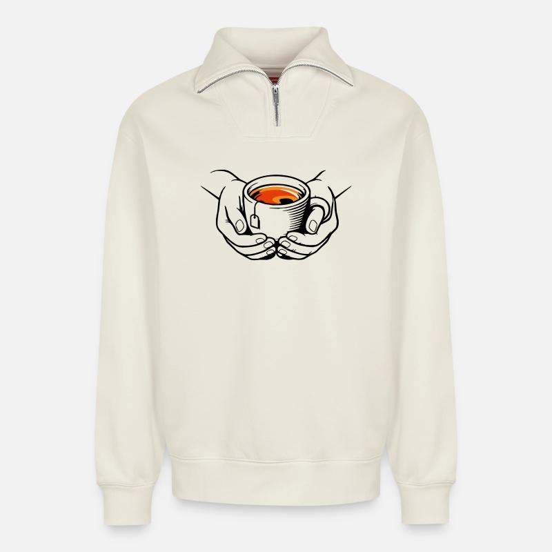 Cup - Relaxed Unisex Organic Half Zip Sweatshirt – by SPREAD - off white