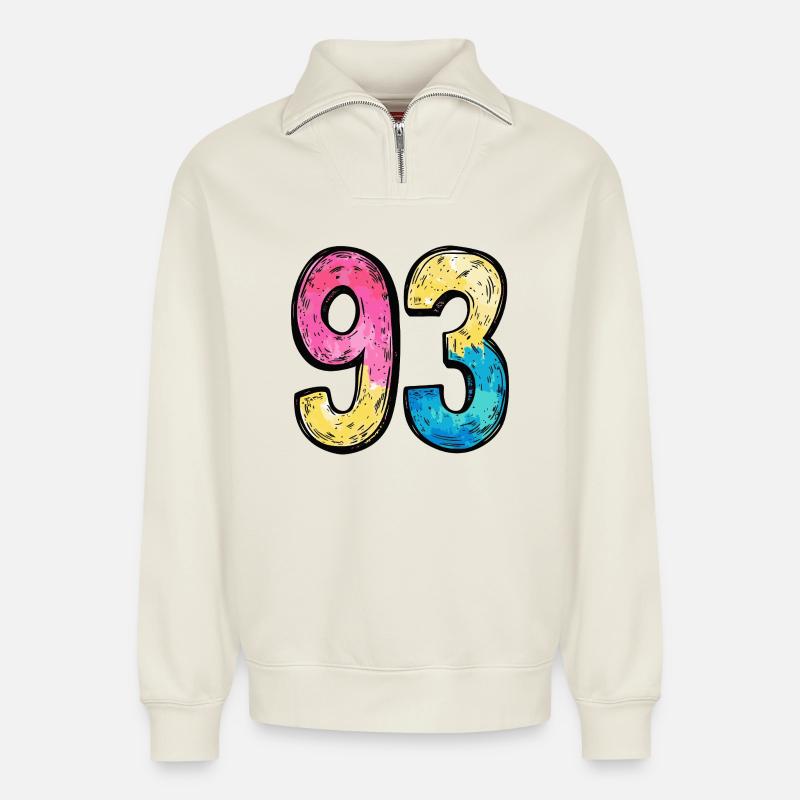 93 Zahl Bunt - Relaxed Unisex Organic Half Zip Sweatshirt – von SPREAD - Naturweiß
