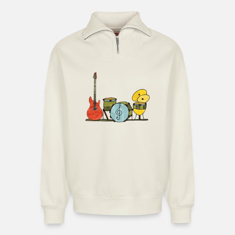 Musical instruments - Relaxed Unisex Organic Half Zip Sweatshirt – by SPREAD - off white