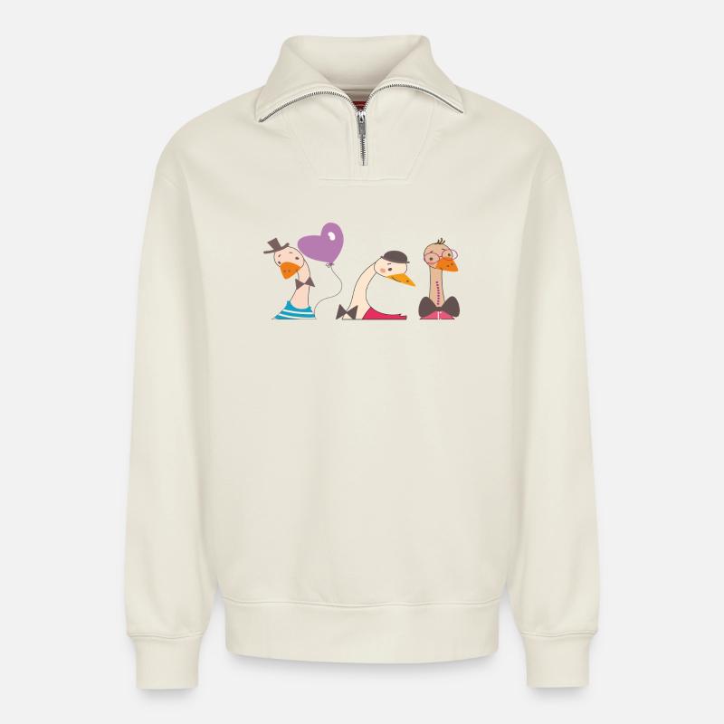 lustige Gänse - Relaxed Unisex Organic Half Zip Sweatshirt – von SPREAD - Naturweiß