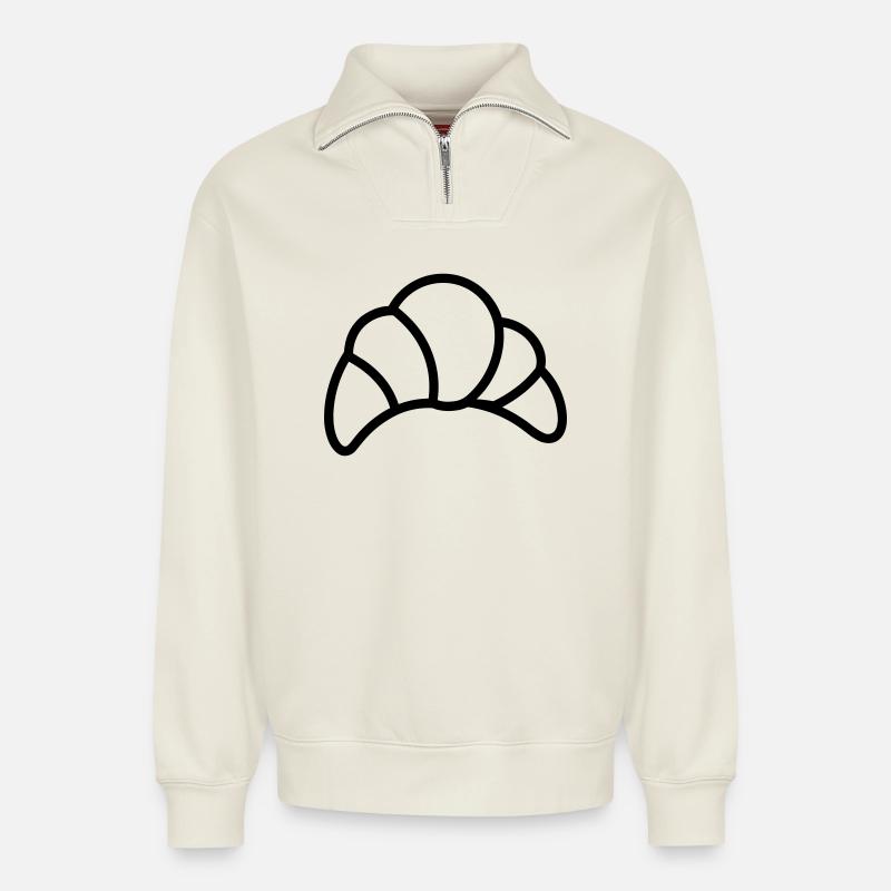croissant - Sweat unisexe décontracté en coton biologique à demi-zip – de SPREAD - blanc cassé