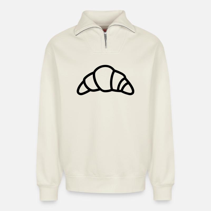 croissant - Sweat unisexe décontracté en coton biologique à demi-zip – de SPREAD - blanc cassé
