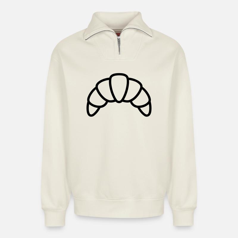 croissant - Sweat unisexe décontracté en coton biologique à demi-zip – de SPREAD - blanc cassé