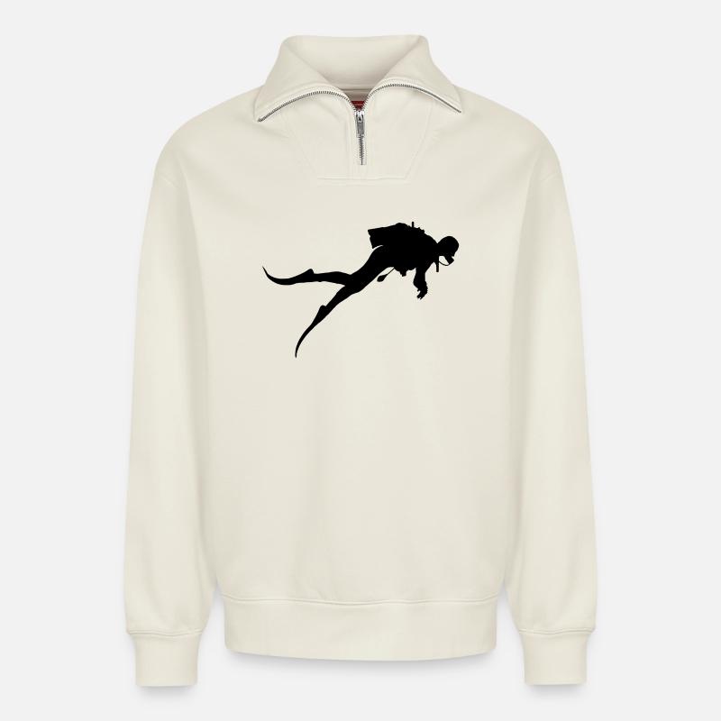 Taucher Diver - Relaxed Unisex Organic Half Zip Sweatshirt – von SPREAD - Naturweiß