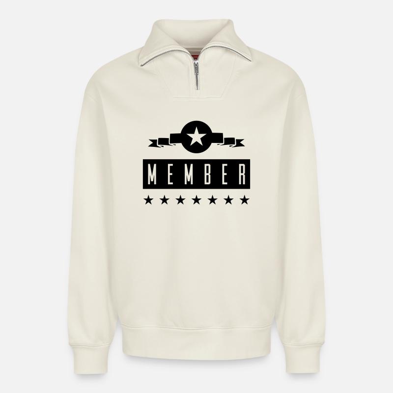 Membres - Sweat unisexe décontracté en coton biologique à demi-zip – de SPREAD - blanc cassé