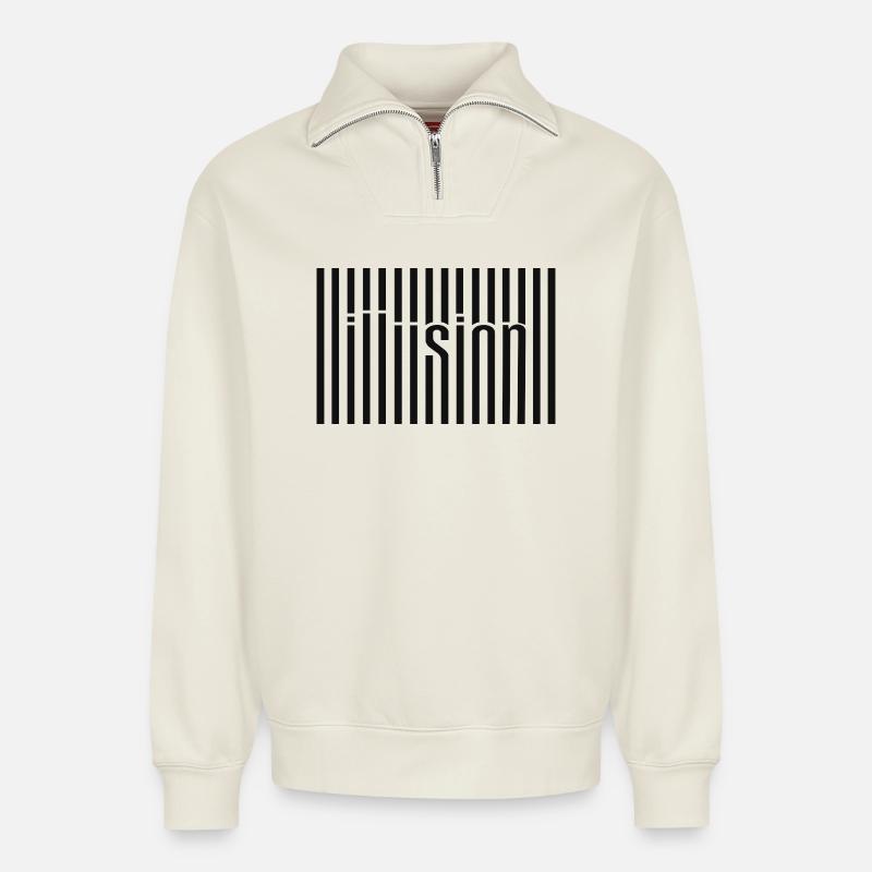 Illusion Barcode Text Art - Relaxed Unisex Organic Half Zip Sweatshirt – by SPREAD - off white