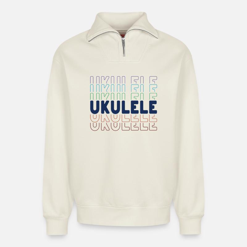 Typographie du ukulélé - Sweat unisexe décontracté en coton biologique à demi-zip – de SPREAD - blanc cassé