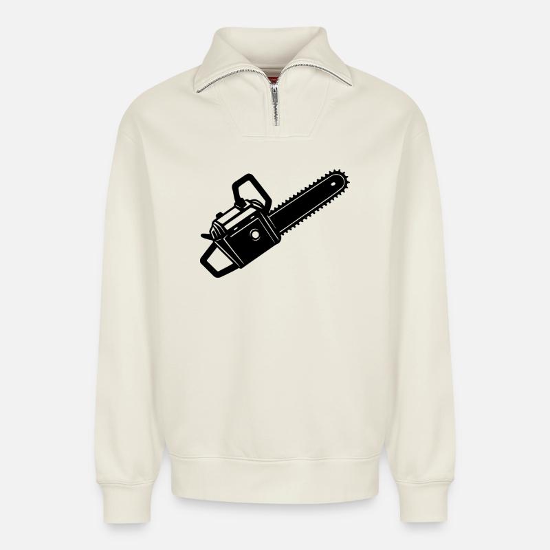 Tronçonneuse à bois - Sweat unisexe décontracté en coton biologique à demi-zip – de SPREAD - blanc cassé