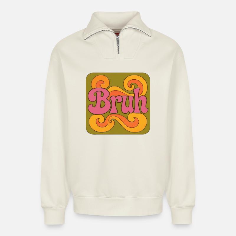 Bruh Psychedelic Swirl - Relaxed Unisex Organic Half Zip Sweatshirt – von SPREAD - Naturweiß