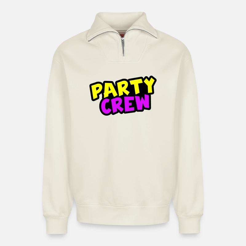Party Crew - Relaxed Unisex Organic Half Zip Sweatshirt – von SPREAD - Naturweiß