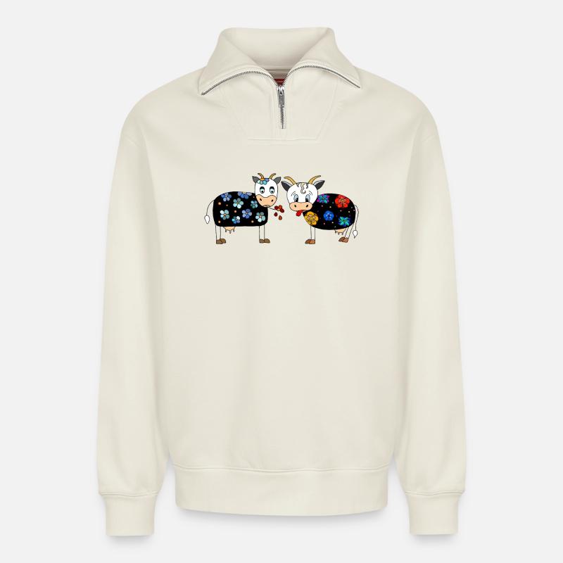Cows - Relaxed Unisex Organic Half Zip Sweatshirt – by SPREAD - off white