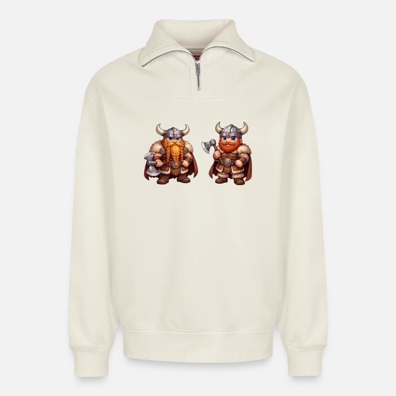 Zwergenvikings Duo - Relaxed Unisex Organic Half Zip Sweatshirt – von SPREAD - Naturweiß