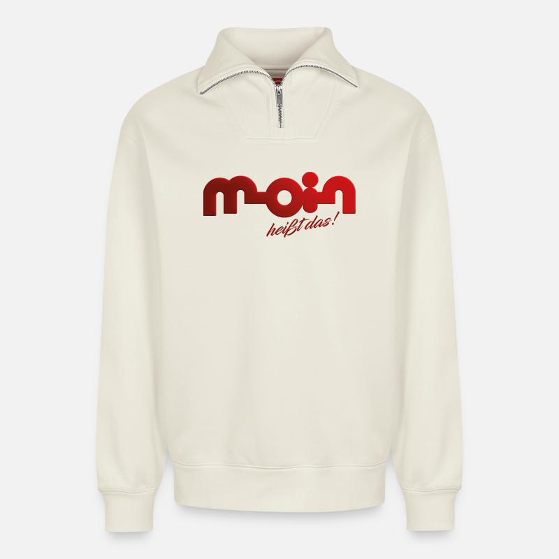 Moin heißt das! - Relaxed Unisex Organic Half Zip Sweatshirt – von SPREAD - Naturweiß