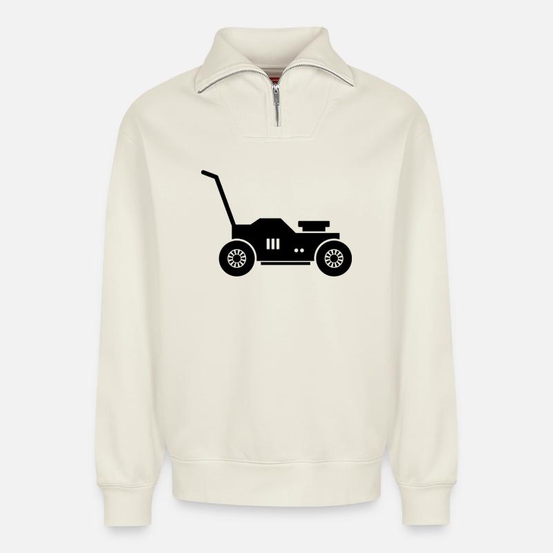 Rasenmäher - Relaxed Unisex Organic Half Zip Sweatshirt – von SPREAD - Naturweiß