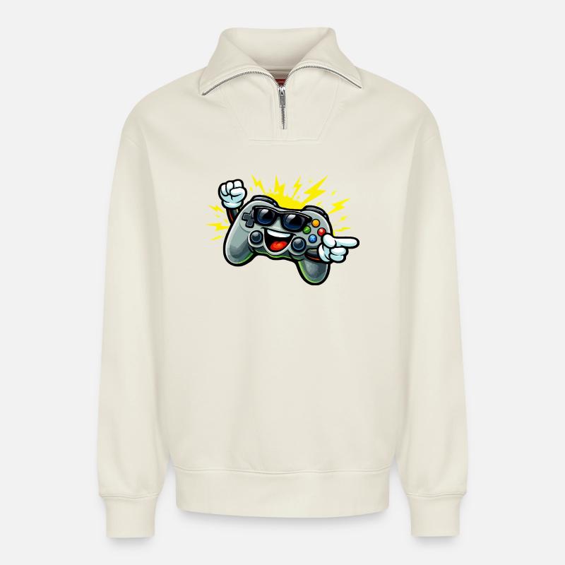 Retro Controller Fun - Relaxed Unisex Organic Half Zip Sweatshirt – by SPREAD - off white
