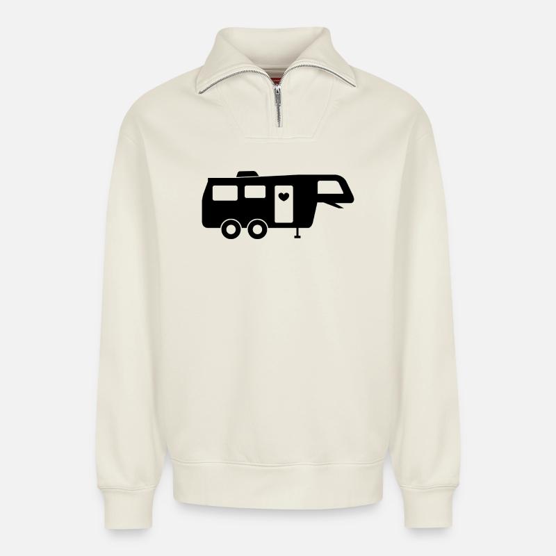 Camping-car à cinquième roue - Sweat unisexe décontracté en coton biologique à demi-zip – de SPREAD - blanc cassé